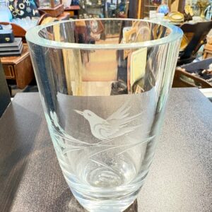 Scandinavian Crystal Vase, Engraved Bird Motif, Mid-Century