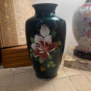 Cloisonne Vase with Enamel and Rose Floral Design