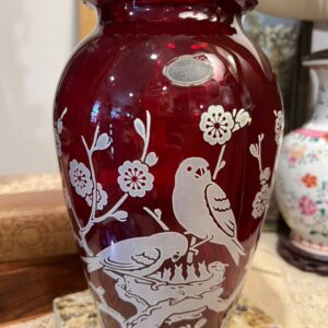 Royal Ruby Vase with Birds [1239]