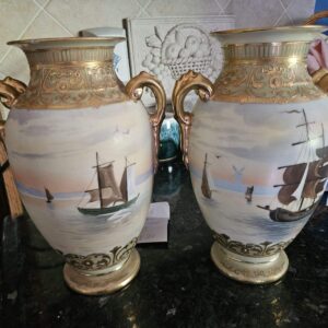 Pair of Nippon Vases with Sailboats
