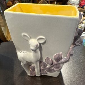Red Wing Pottery Fawn Vase #1120 | Mid-Century Art Pottery | Gray Matte & Yellow Glaze (1249)