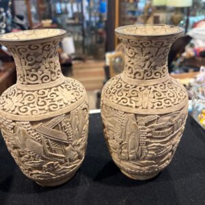 Pair Of White Cinnabar Vases 941